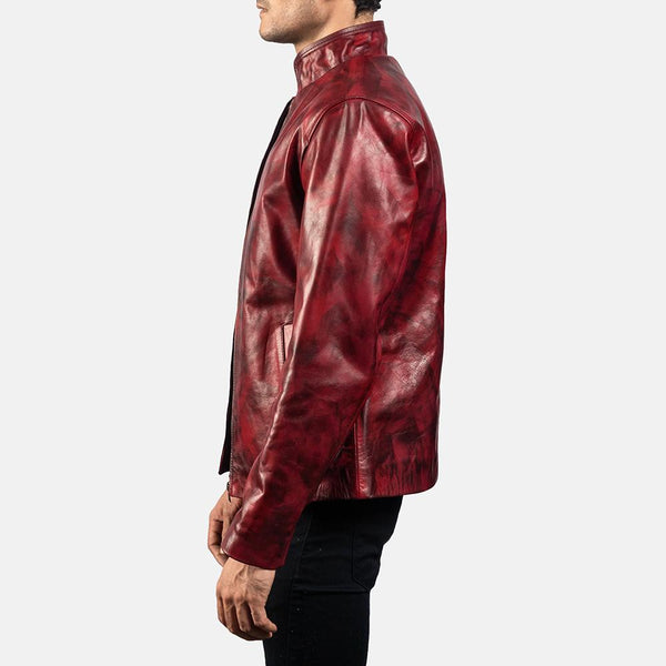 Alex Distressed Burgundy Leather Jacket