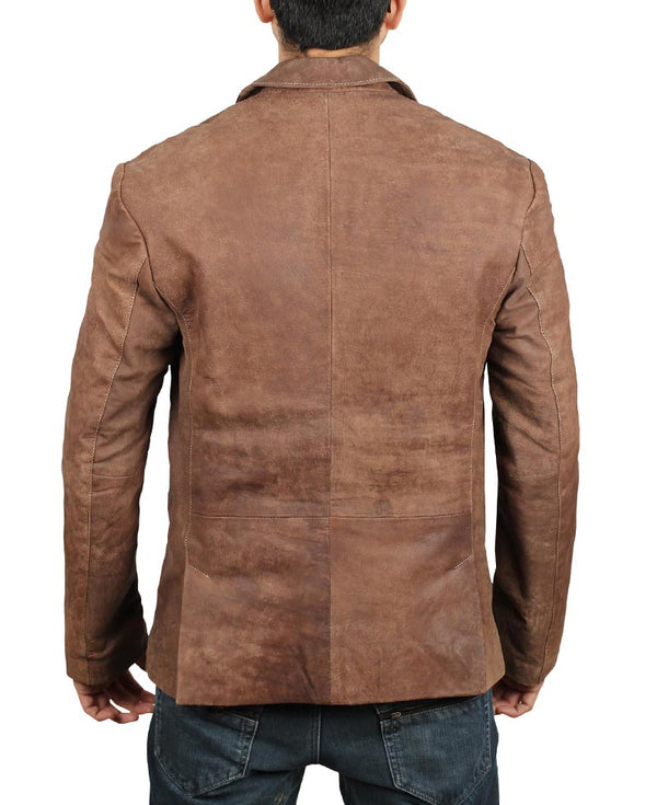 Lorenzo Mens Leather Brown Blazer Jacket