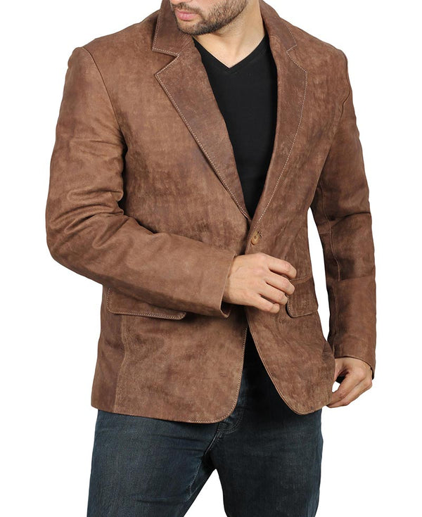 Lorenzo Mens Leather Brown Blazer Jacket