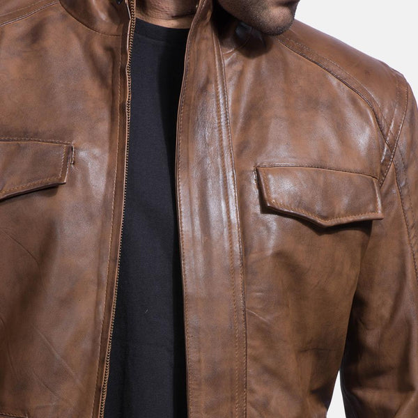 Smudge Brown Leather Biker Jacket