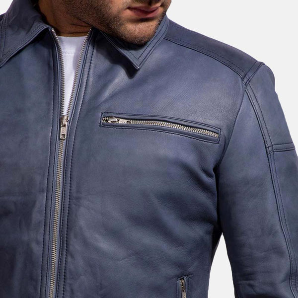 Lavendard Blue Leather Biker Jacket