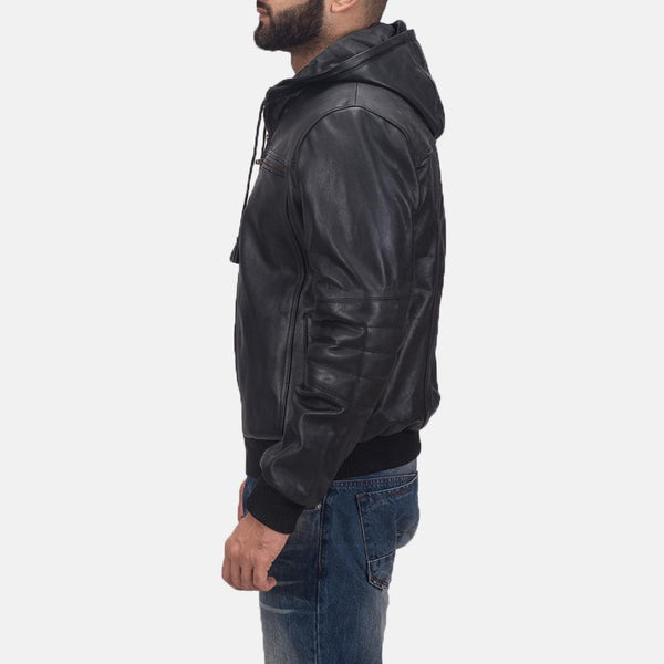 Bouncer Biz Black Leather Bomber Jacket