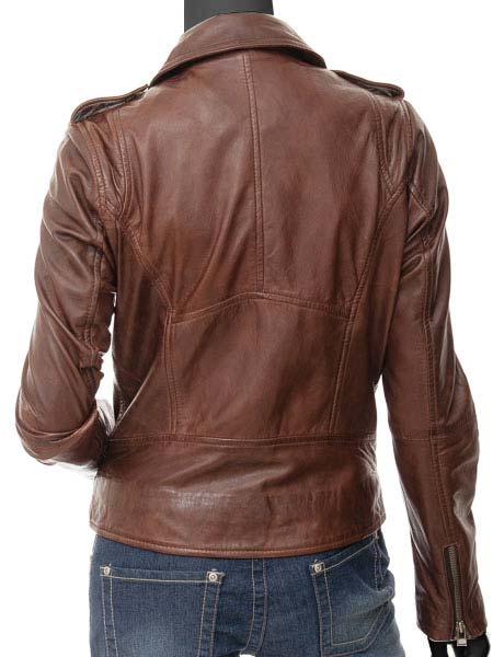 Peggy Womens Brown Leather Moto Jacket