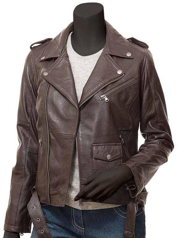 Dauphin Ladies Brown Biker Jacket