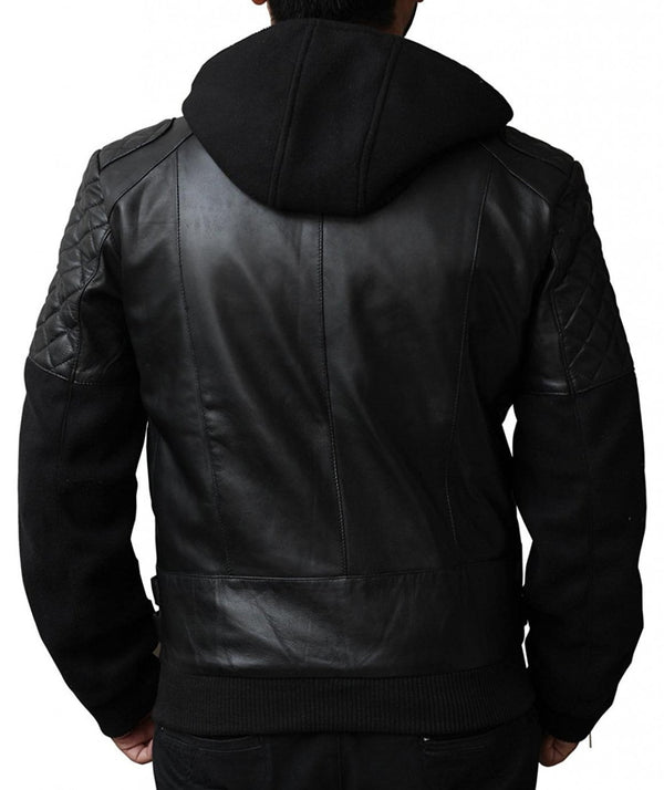 Chris Black Biker Bomber Style Quilted Sleeves Mens Aviator Leather Jacket