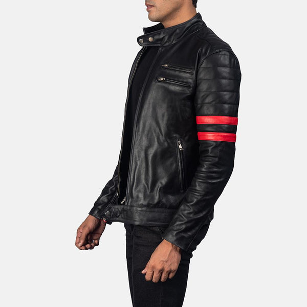 Monza Black & Red Leather Biker Jacket