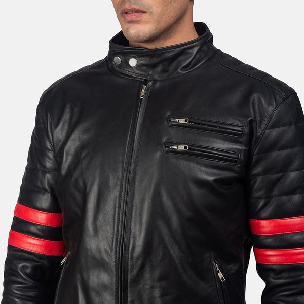 Monza Black & Red Leather Biker Jacket