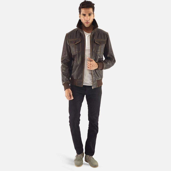 Aaron Brown Leather Bomber Jacket