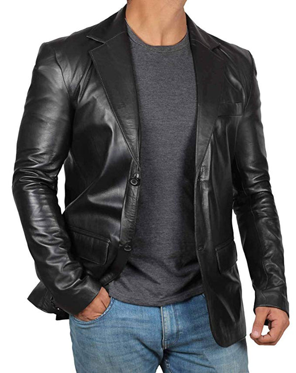 Glendale Black Leather Blazer Jacket