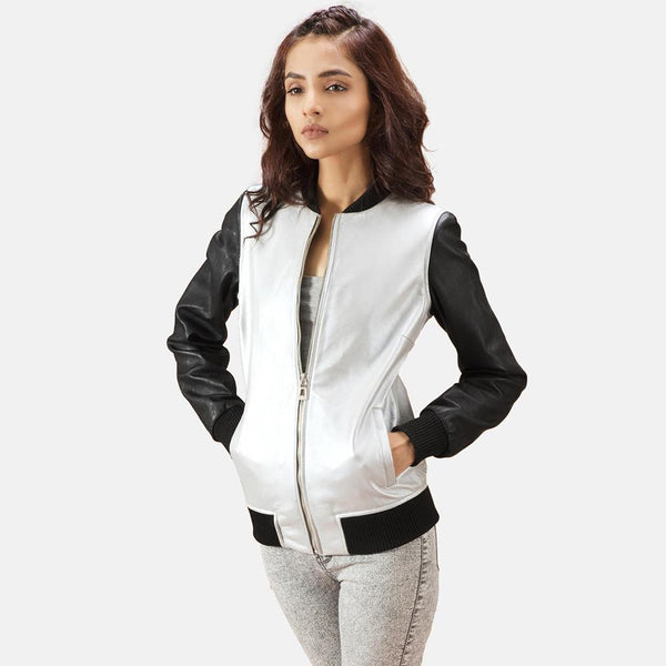 Cole Silver Leather Bomber Jacket