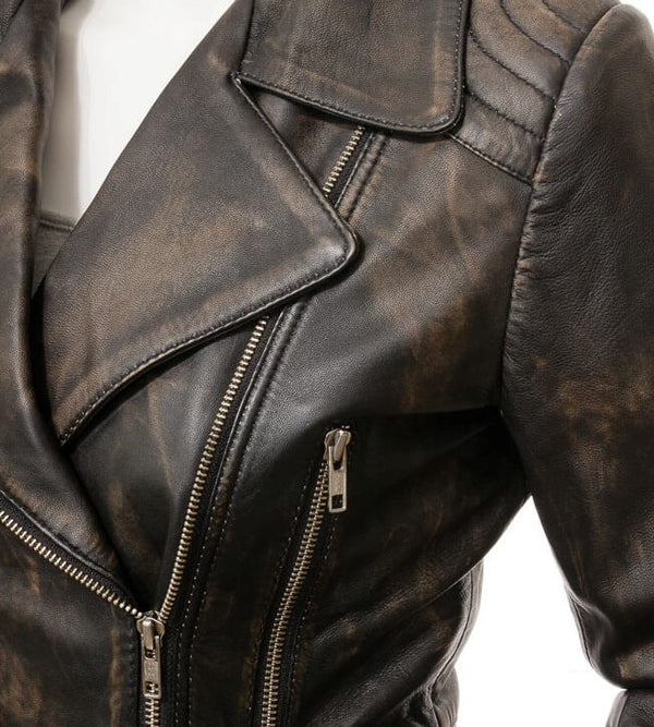 Victoria Womens Brown Leather Biker Jacket