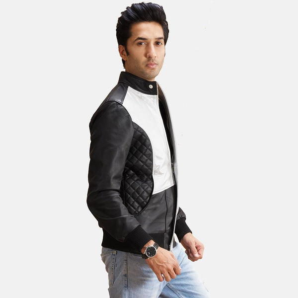 Spade Silver Black Leather Bomber Jacket