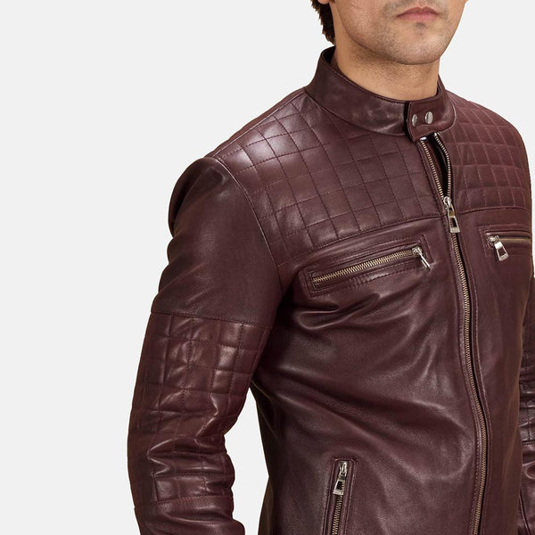 Urbane Quilted Maroon Leather Biker Jacket