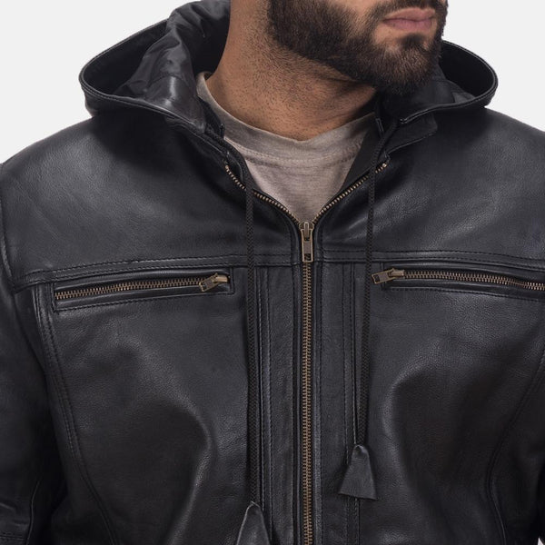 Bouncer Biz Black Leather Bomber Jacket