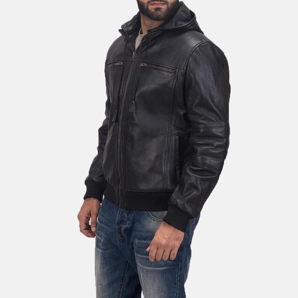 Bouncer Biz Black Leather Bomber Jacket