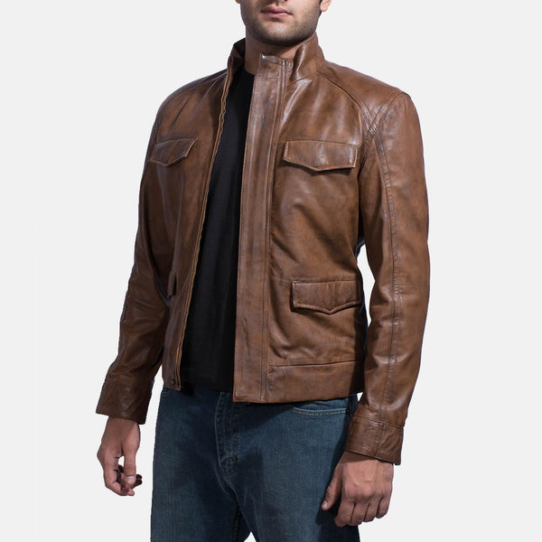 Smudge Brown Leather Biker Jacket