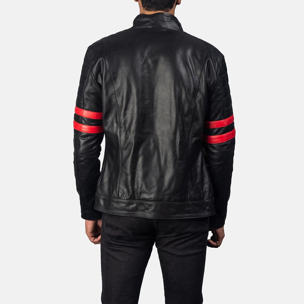 Monza Black & Red Leather Biker Jacket