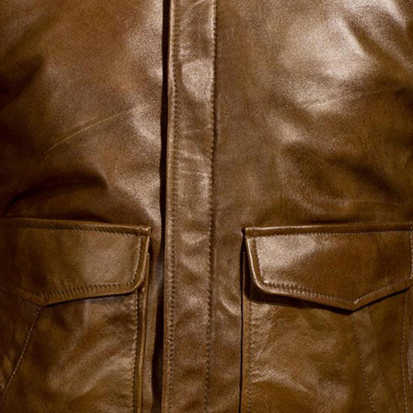 Coffmen Brown Leather Bomber Jacket