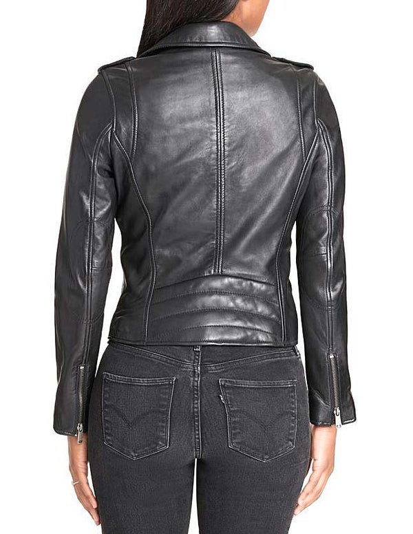 Terrace Womens Biker Asymmetrical Leather Jacket