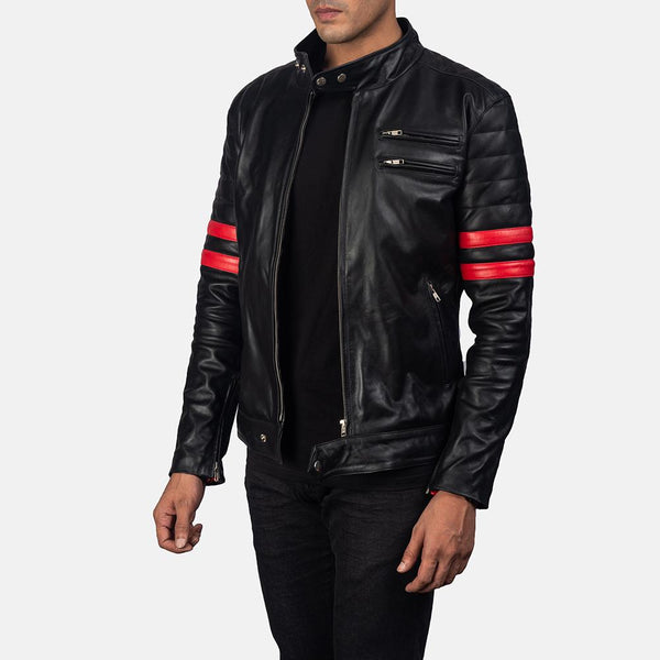 Monza Black & Red Leather Biker Jacket